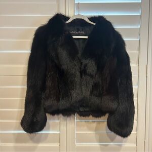 Lazarus Cropped Fur Bomber Jacket Black Brown Size Medium